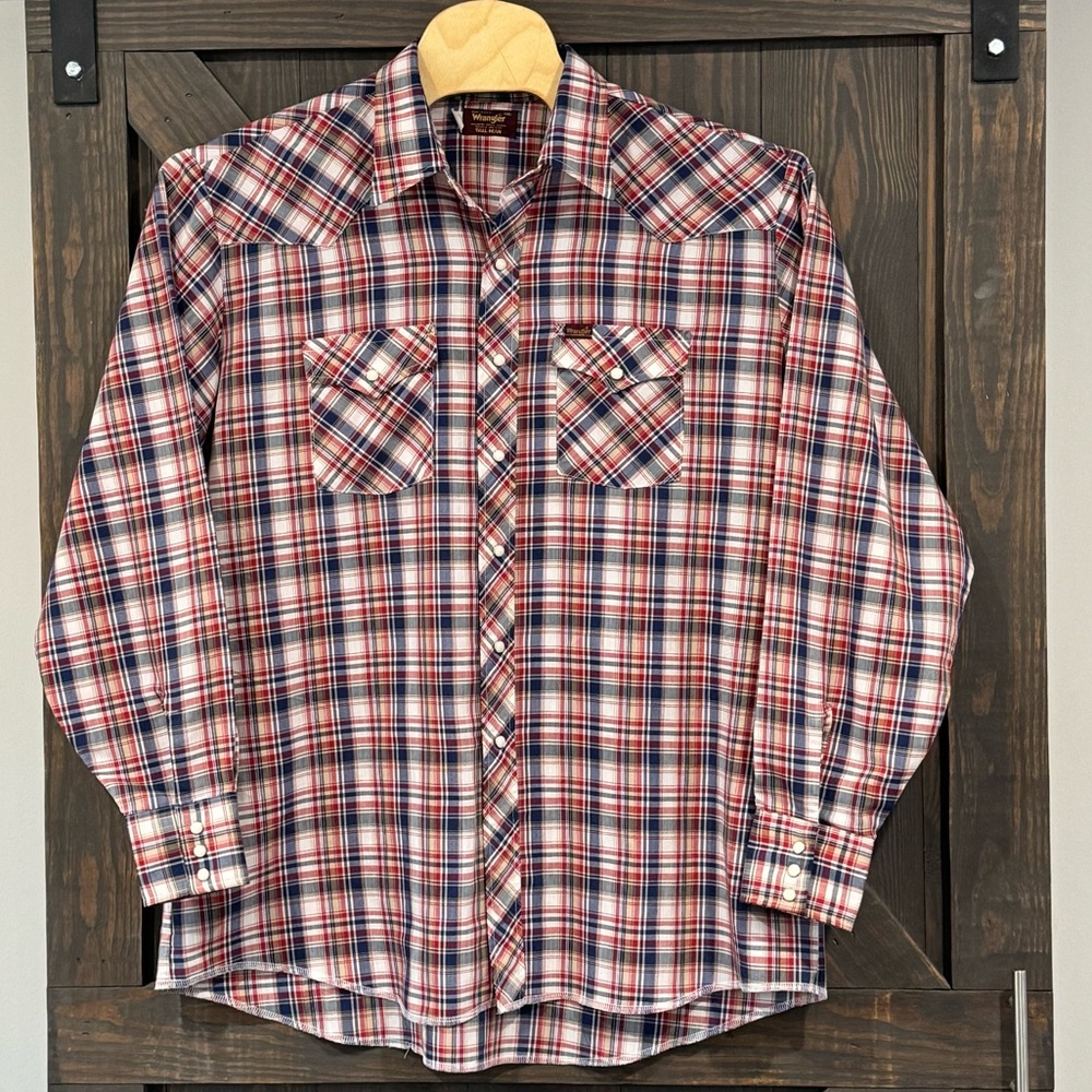 Wrangler Men’s Pearl Snap Red & Blue Plaid Long Sleeve‎ Button Up Shirt Size XXL